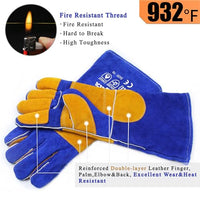 Thumbnail for RAPICCA Welding Gloves Fire Heat Resistant: Blue 16IN 932℉ - Fireproof Leather For Stick Mig Flux-Core Welder Forge Blacksmith Fireplace Wood Stove Fire Pit Furnace Handling Dry ice - One Size
