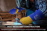 Thumbnail for RAPICCA Welding Gloves Fire Heat Resistant: Blue 16IN 932℉ - Fireproof Leather For Stick Mig Flux-Core Welder Forge Blacksmith Fireplace Wood Stove Fire Pit Furnace Handling Dry ice - One Size