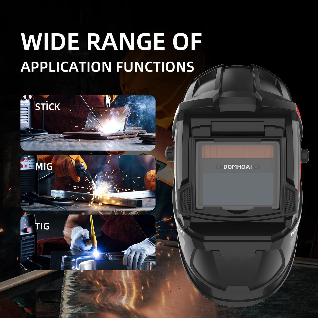 Welding Helmet Auto Darkening, True Color Solar Powered Welding Hood, 2 Arc Sensor Wide Shade 3/11 for TIG MMA/MIG Arc