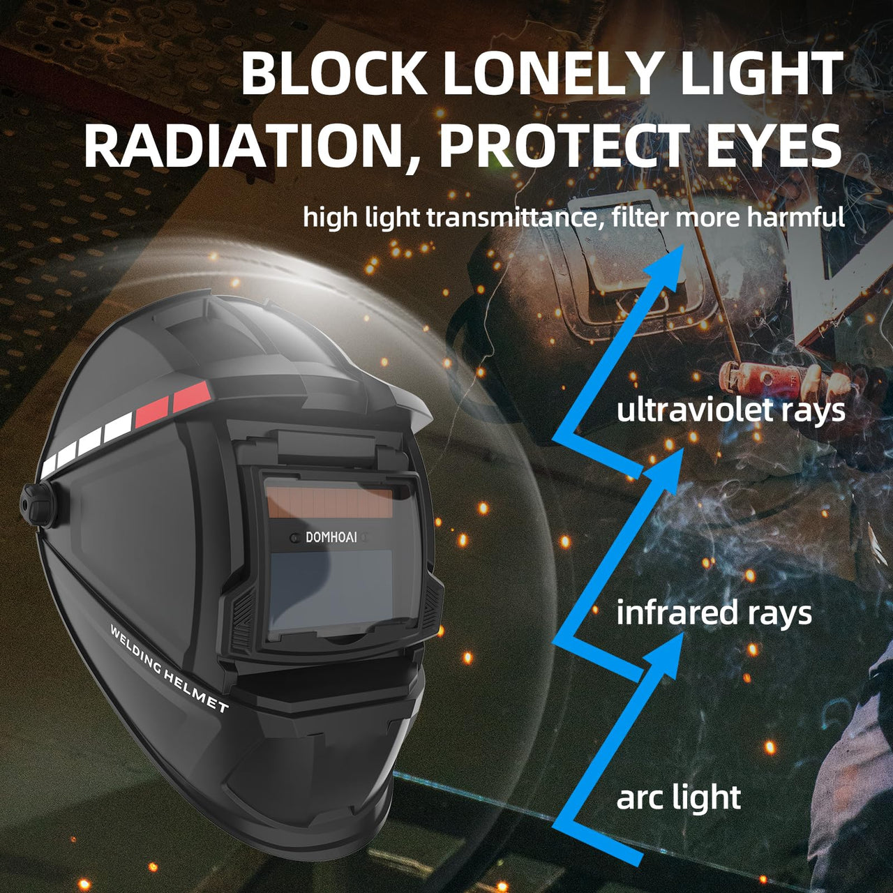 Welding Helmet Auto Darkening, True Color Solar Powered Welding Hood, 2 Arc Sensor Wide Shade 3/11 for TIG MMA/MIG Arc