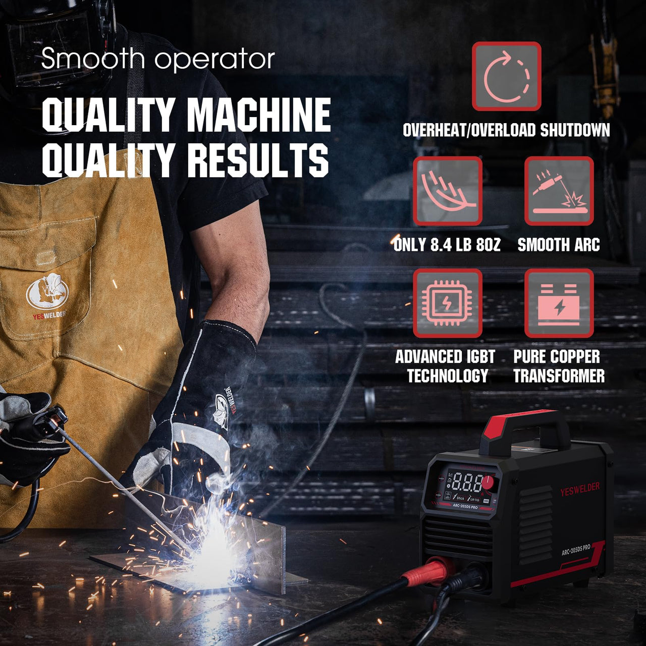 YESWELDER 205Amp Stick Welder with Lift TIG Torch, [Large LED Display ...